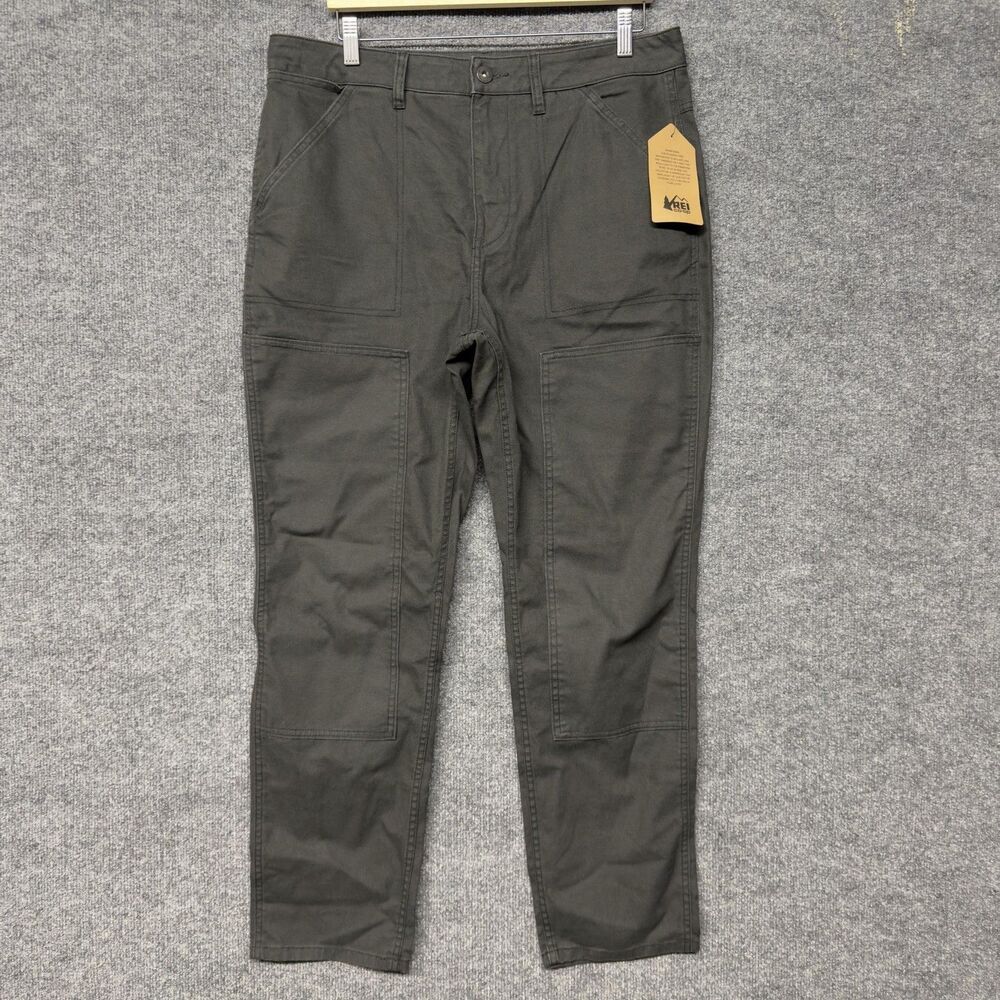 REI Co-op Trailsmith Pants Women 14 Gray Canvas Workwear Outdoor Double Knee NWT